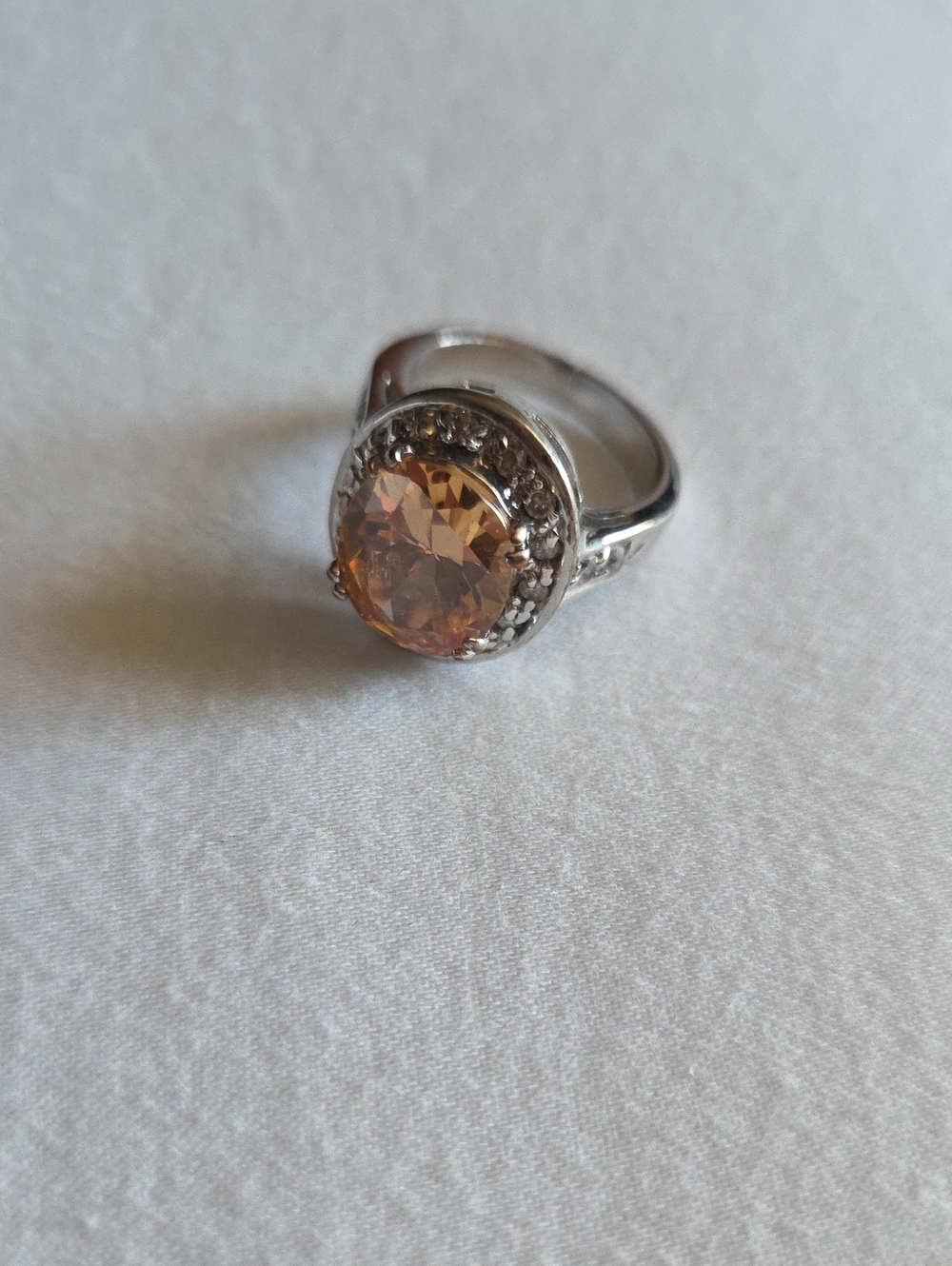 Silver Ring with Peach Crystal Halo